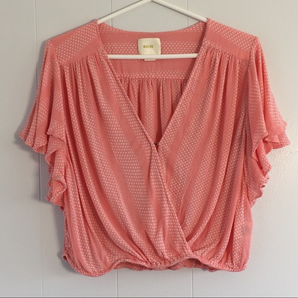 Anthropologie Tops - Maeve Pink Surplice Ruffle Sleeve Top